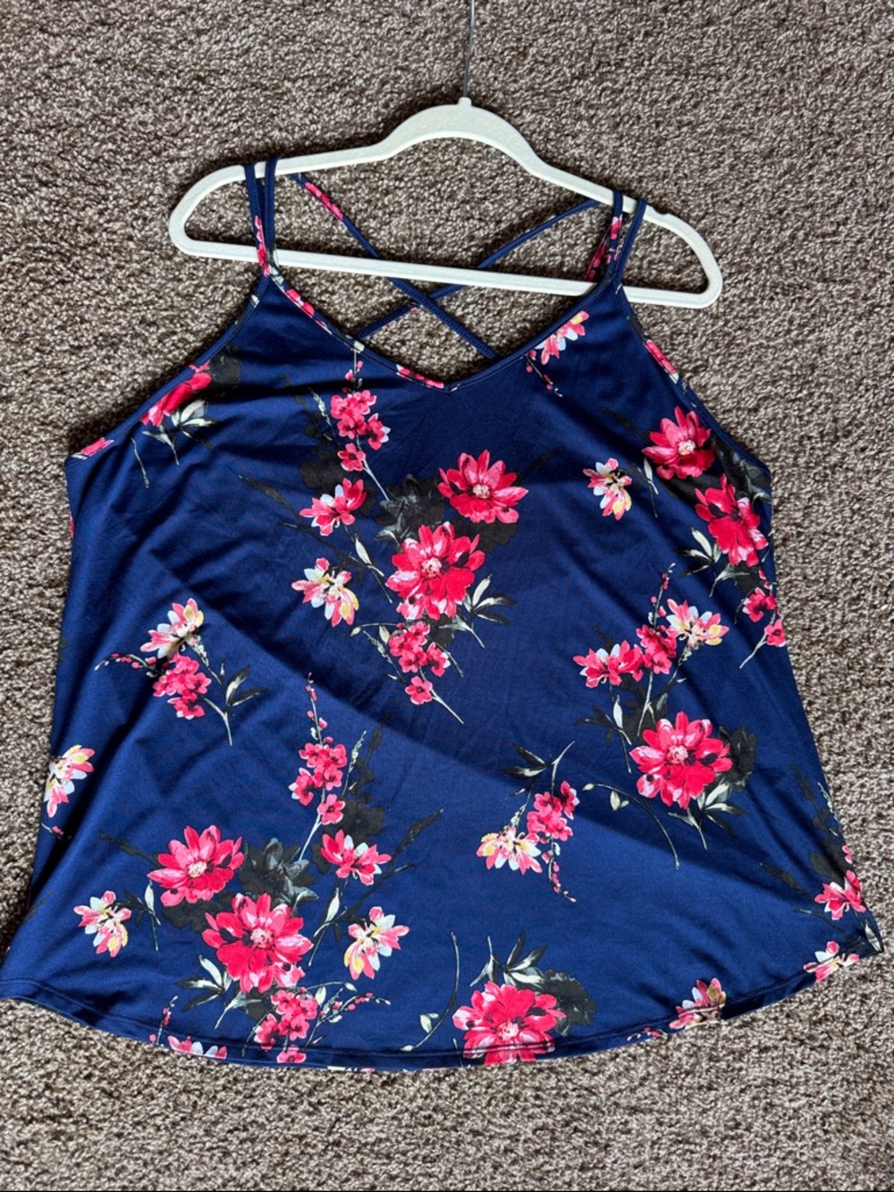 Papermoon Navy Floral Cross-Back Camisole with Pink Blooms 3X